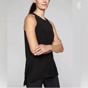 Athleta Silk Tank Top Tunic Black Sleeveless Side Slits Womens Small